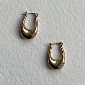 Vintage 14K Solid Yellow Gold Puffed Oval Tapered Hoop Earrings, 22 mm x 14 mm